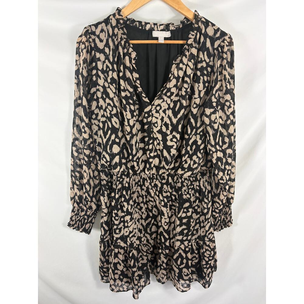 Chelsea28 Animal Print Long Sleeve V Neck Dress Size XL